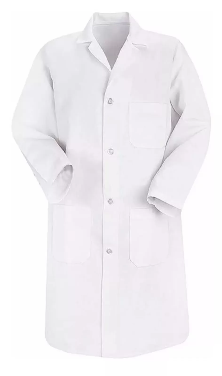 Jaleco de Oxford Branco Com Gola Manga Longa e 3 Bolsos